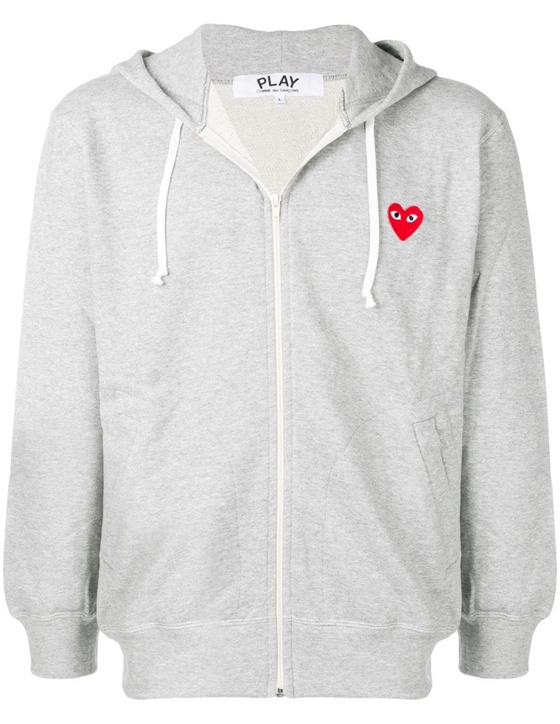 COMME DES GARCONS PLAY zipped hoodie in grey cotton with hearts on the back