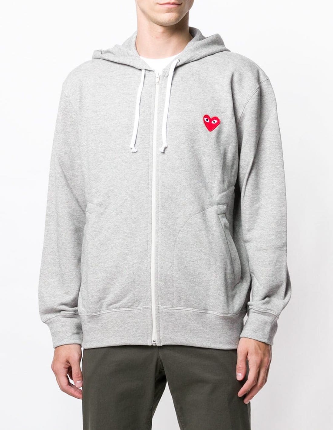 COMME DES GARCONS PLAY zipped hoodie in grey cotton with hearts on the back