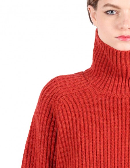 Oversized red sweater in wool with funnel collar AMI PARIS for woman