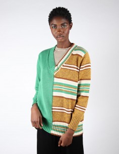 Pull multicolor à col V pour femme margiela MM6