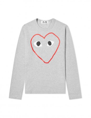 COMME DES GARCONS CDG PLAY grey long sleeves tee-shirt with detour big heart print