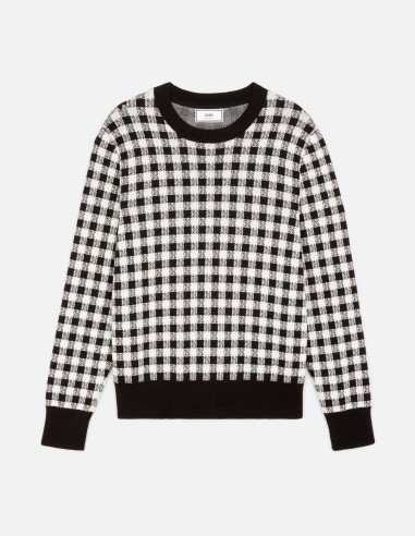 Pull col rond vichy noir et blanc AMI PARIS