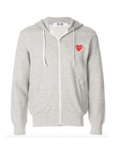 CDG PLAY - Grey zipped hoody with red heart patch