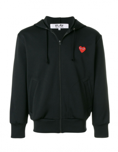 CDG PLAY - Sweat noir zippé à capuche avec patch coeur rouge