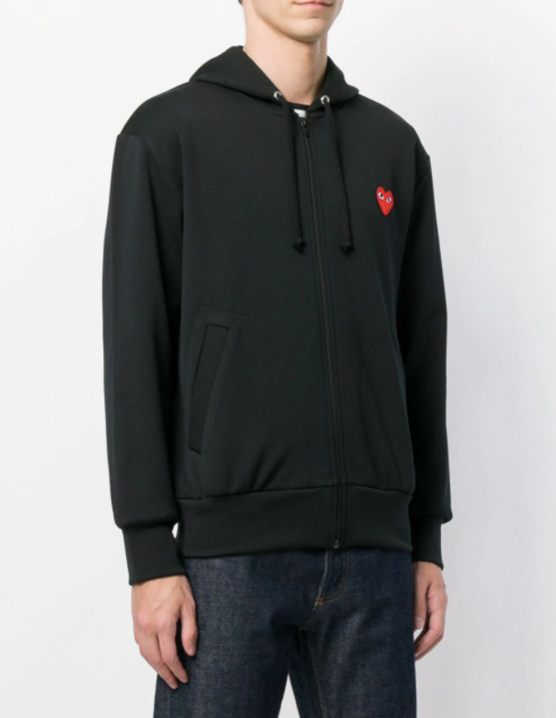 COMME DES GARCONS zip-up black hoddy with red heart patch unisex