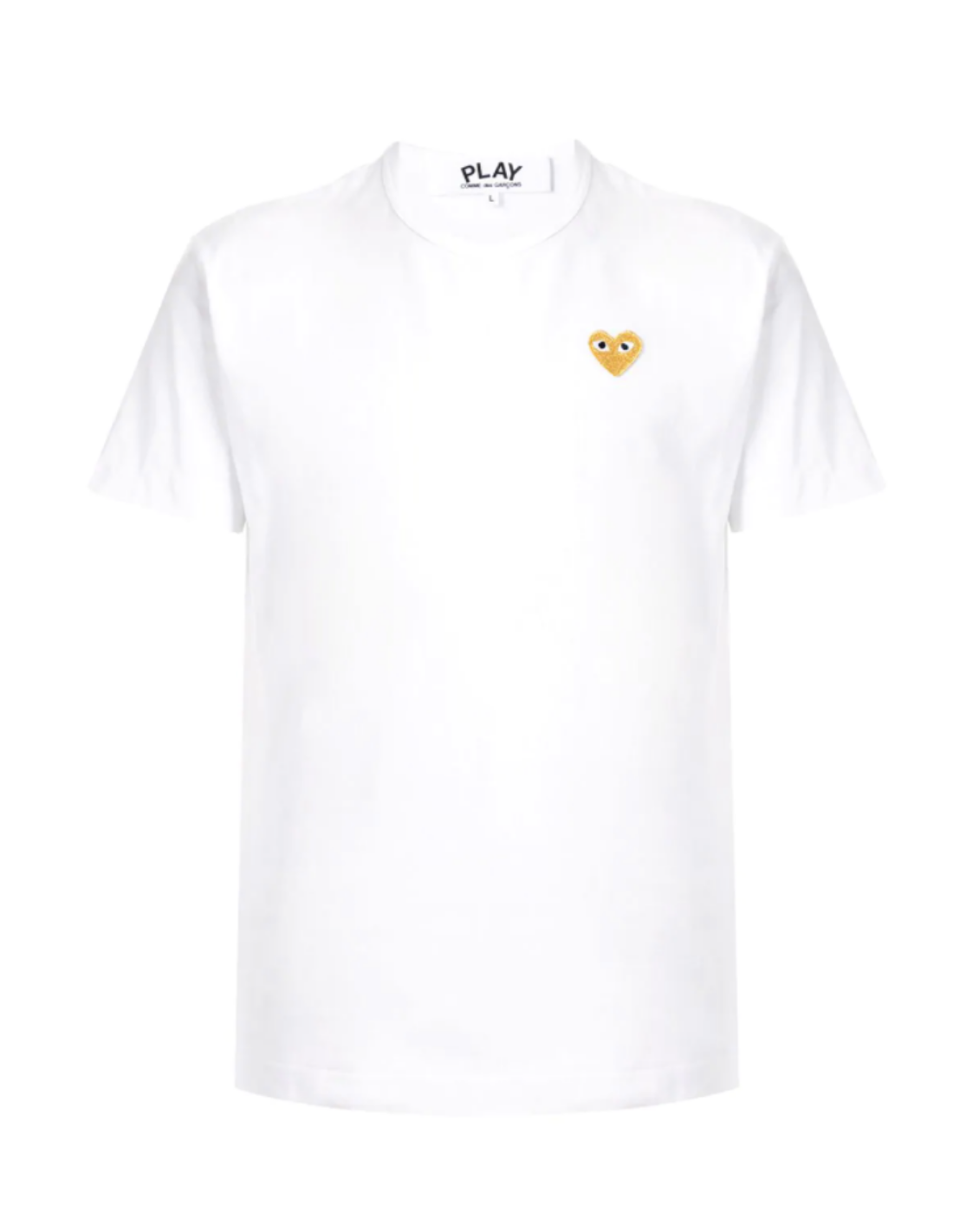 Isse Pidgin Kvinde COMME DES GARCONS PLAY white tee with gold heart unisex.