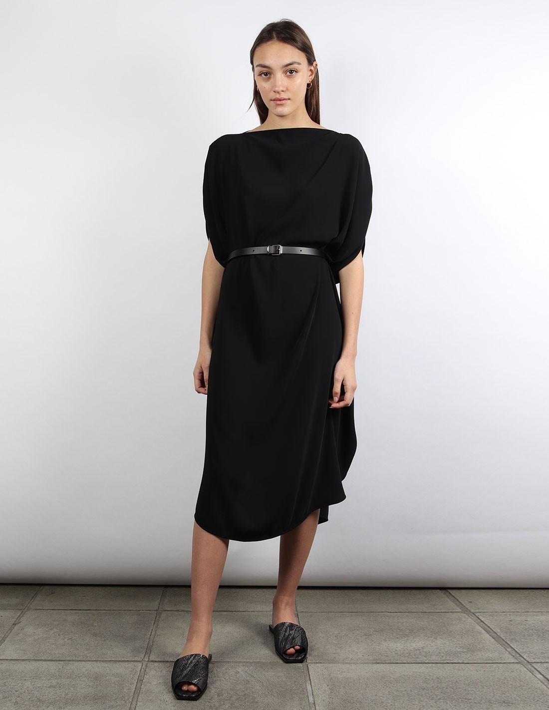 MM6 black belted draped midi dress for women, fall/winter 2020