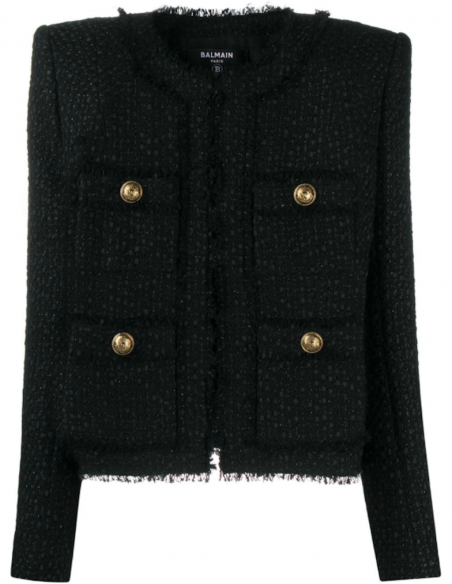 BALMAIN PARIS black tweed jacket with gold buttons for women, fw20