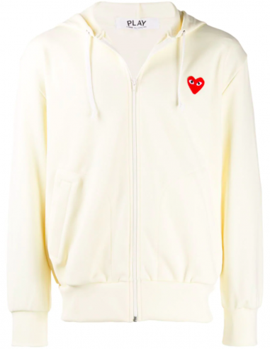 Ecru zip-up hoody with red heart patch