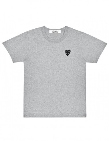 COMME DES GARCONS PLAY grey tee with two black hearts.