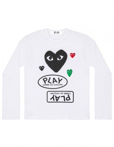 Long sleeves white tee with multi hearts cdg play