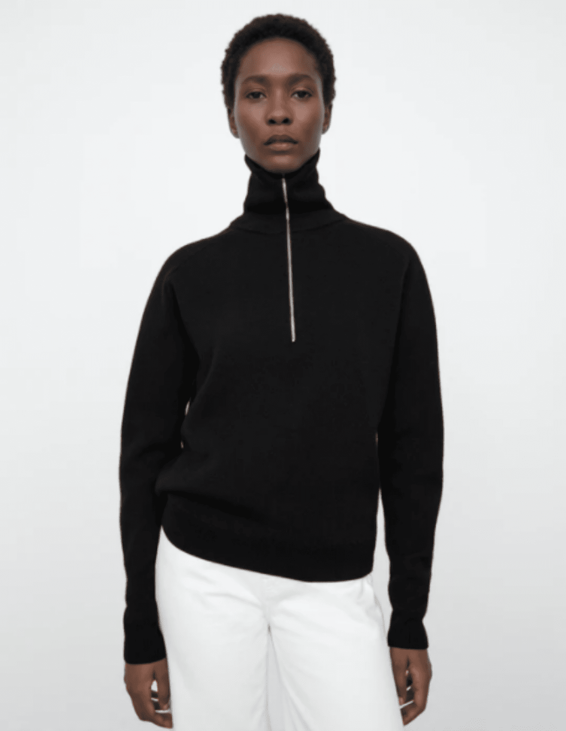 TOTÊME black sweater with zipped high collar for women - SS21