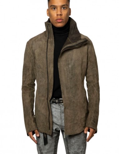 ISAAC SELLAM "Dorsal Vegetal Condi" jacket in khaki leather for men - SS21