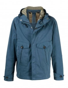 Blue short hooded TEN C parka with pockets for men - SS21
