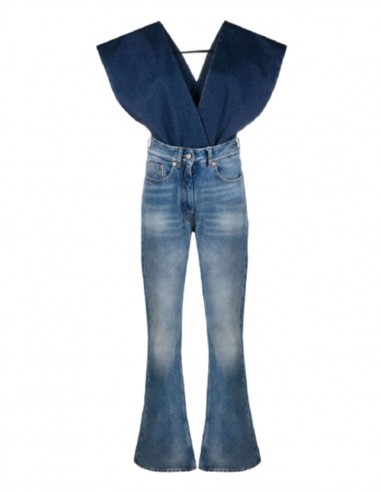 MM6 V-neck overalls in two-tone blue jeans for women - SS21