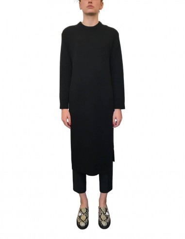 Black wool sweater dress with maxi slits - CO