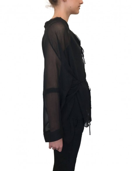 ISABEL BENENATO black blouse with drawstrings - SS21
