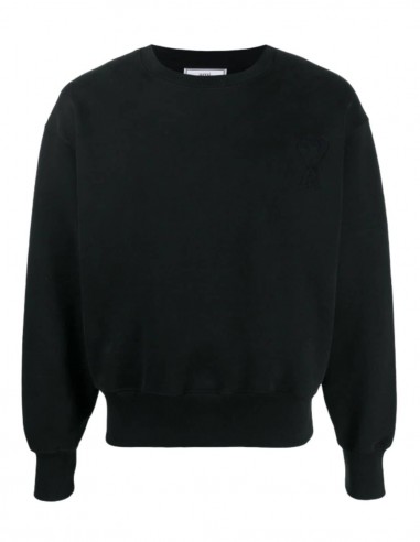 AMI PARIS oversize black sweatshirt with tone-on-tone logo for men - SS21