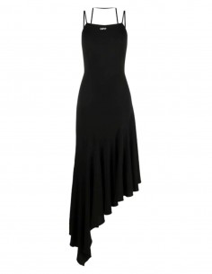 Longue robe OFF-WHITE asymétrique noire patineuse à bretelles - SS21