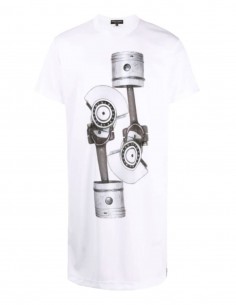 COMME DES GARÇONS HOMME PLUS long t-shirt in white fishnet with bolt print - SS21