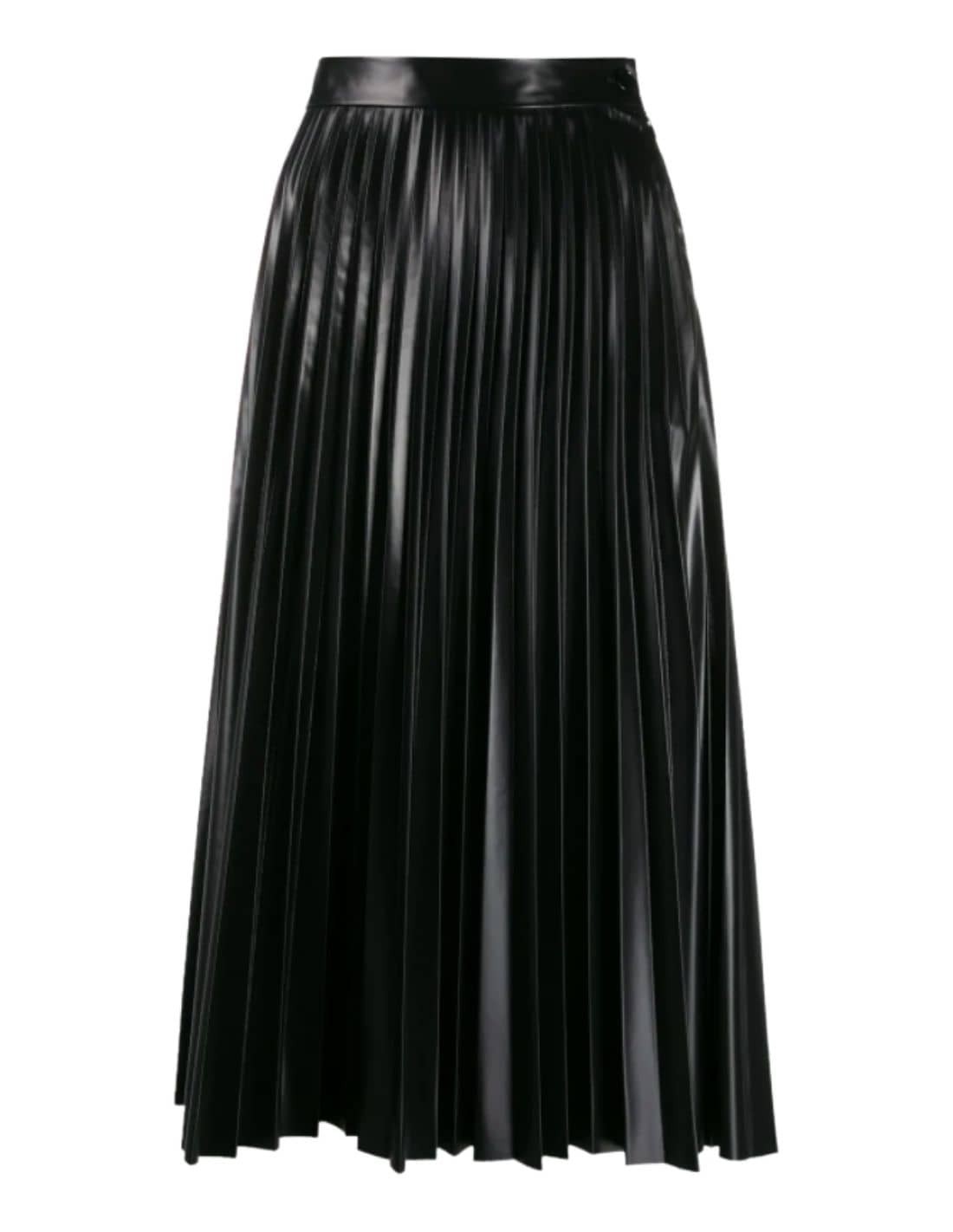 MM6 A-line pleated skirt in black imitation leather for women - FW21