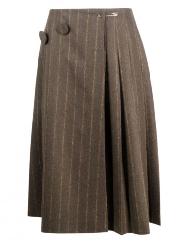 MM6 striped khaki pleated wool wrap skirt - FW21