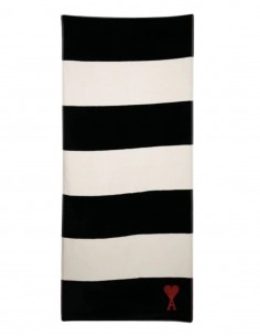 Serviette de plage AMI PARIS rayée noire et blanche avec logo - FW21
