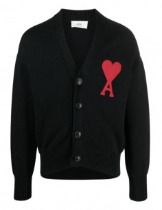 Cardigan AMI PARIS noir logo "Ami de coeur" pour homme - FW21