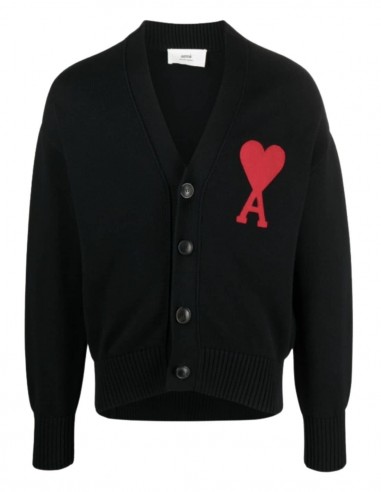 Cardigan AMI PARIS noir logo "Ami de coeur" pour homme - FW21