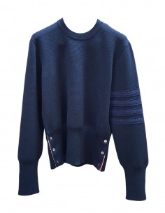 THOM BROWNE sweater in blue wool with Shetland bands for men - SS21