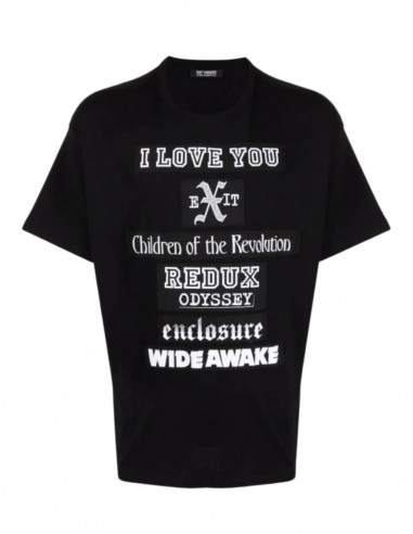 T-shirt noir RAF SIMONS "I Love You" avec slogans pour homme - SS21