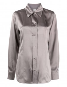 Chemise TOTEME en soie grise avec boutons nacrés pour femme - FW21