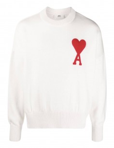 AMI PARIS ecru sweater with "Ami de coeur" logo for men - FW21