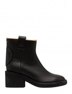 Boots à talons épais MM6 bout rond en cuir noir pour femme - FW21