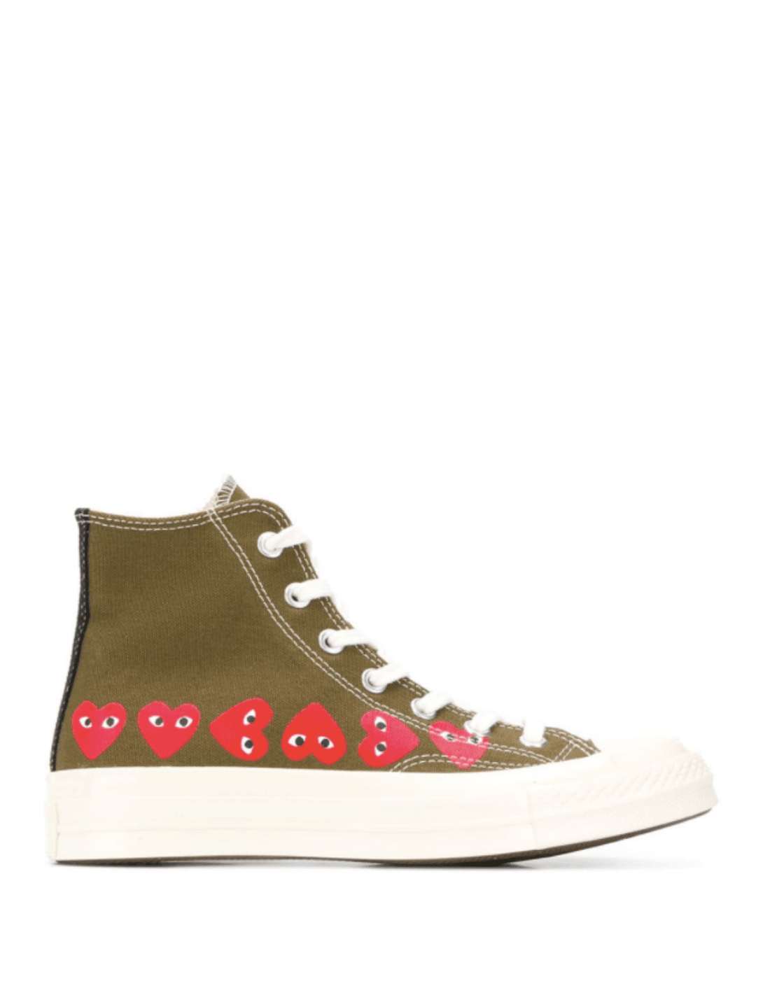 High-top multi-heart sneakers in kaki canvas from the COMME DES GARÇONS PLAY x CONVERSE