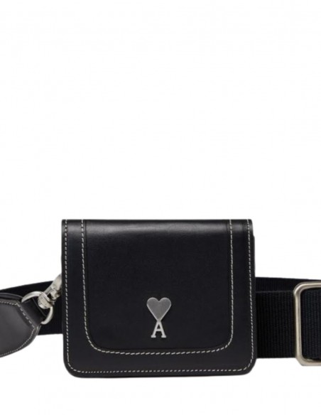 Mini AMI PARIS bag in black leather with shoulder strap - Permanent