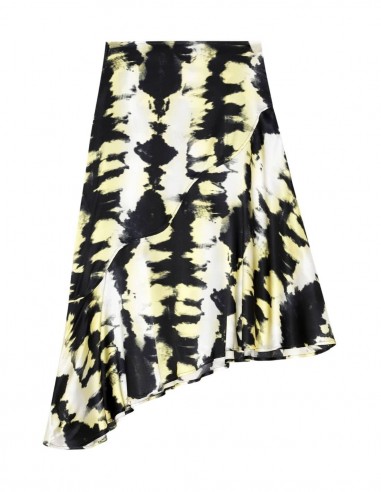 Ganni yellow and black marbled printed silk skirt for women - FW21