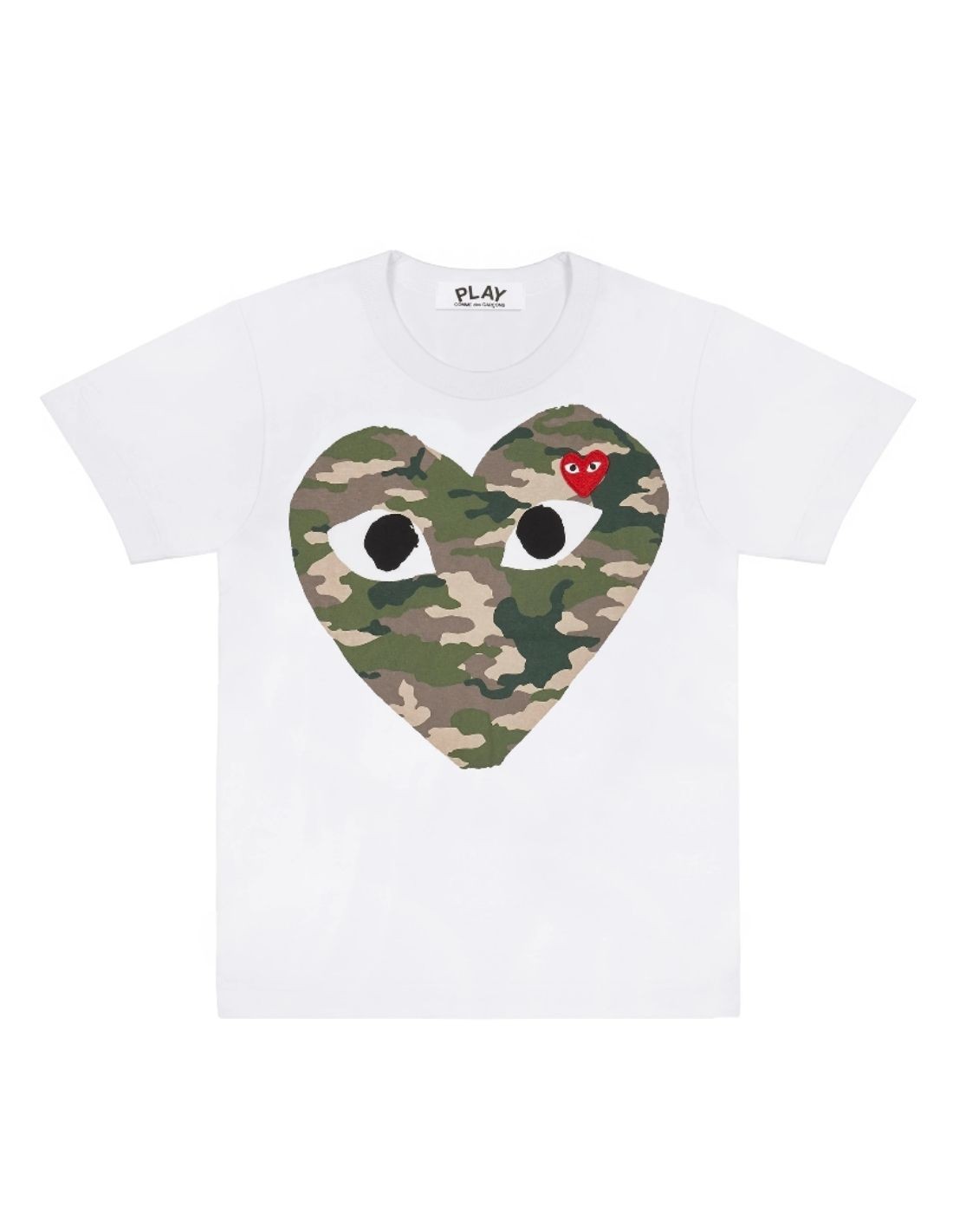 COMME DES GARCONS PLAY white tee with camouflage heart