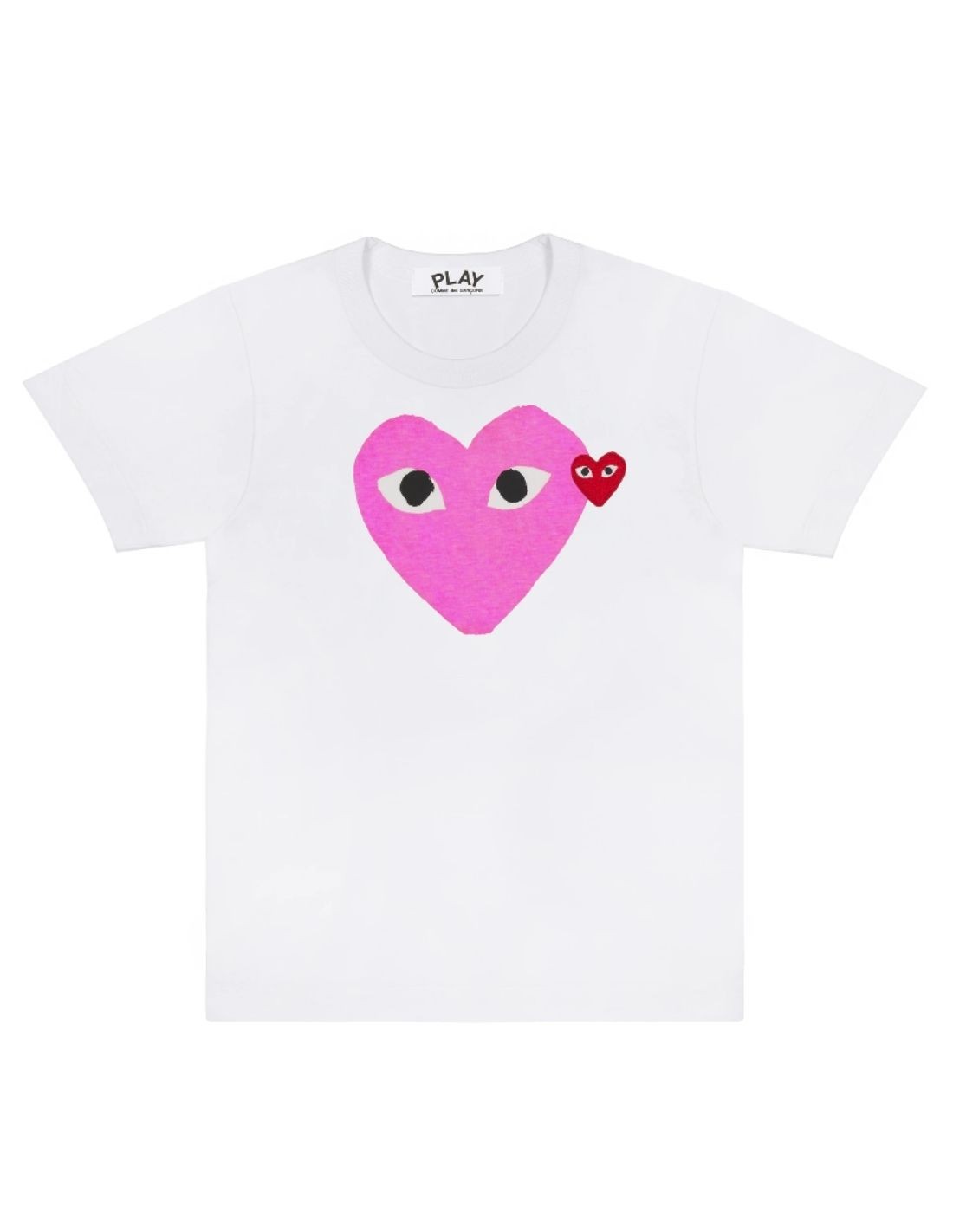 white tee with neon pink heart