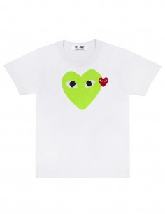 cdg play White tee with neon green heart