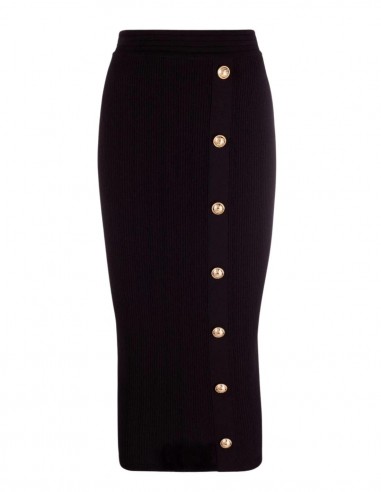 Balmain Long black ribbed pencil skirt for women - FW21