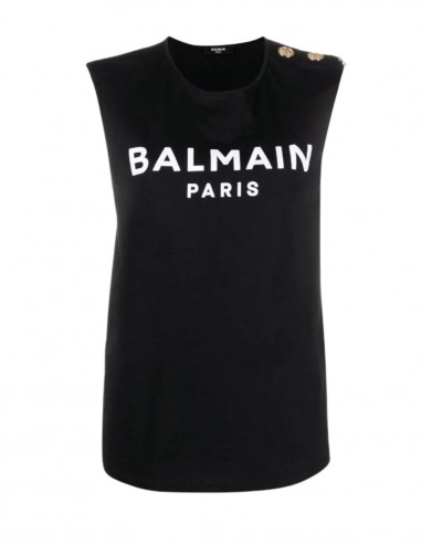 Black Balmain vest top with golden buttons for women - FW21
