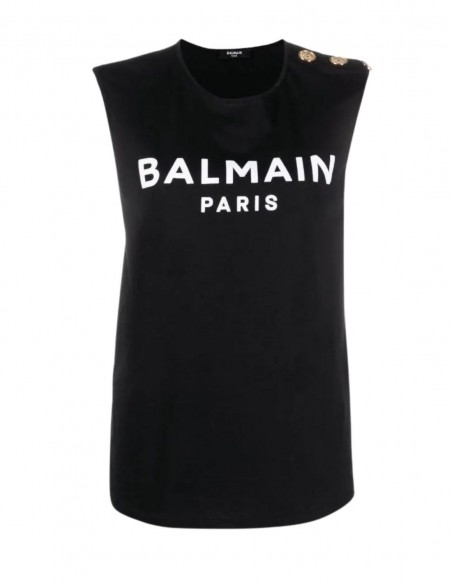 Black Balmain vest top with golden buttons for women - FW21