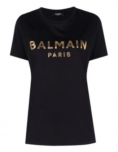 Balmain black tee shirt with golden logo for women - FW21