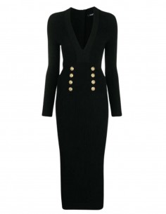 Longue robe noir côtelée Balmain pour femme - FW21
