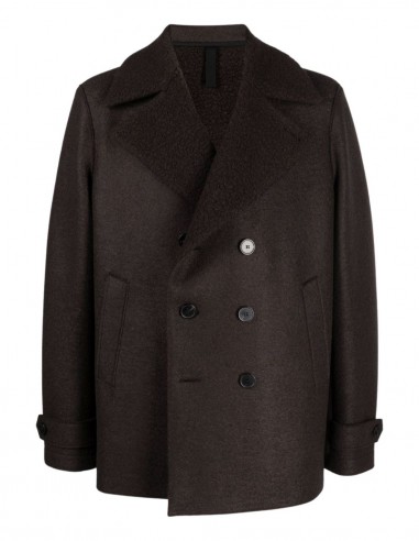 Harris Wharf brown faux fur pea coat for men - FW21