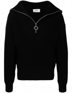 AMI PARIS black trucker sweater with zipped collar - FW21
