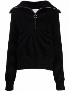 ﻿AMI PARIS black trucker sweater with zipped collar for women- FW21
