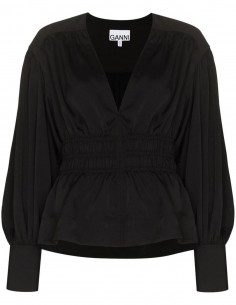 V-neck gathered blouse GANNI for women - SS22