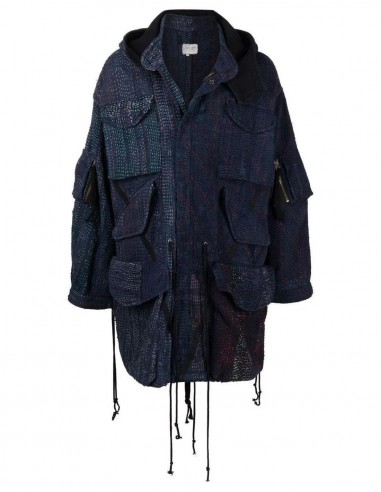 Parka fishtail en kantha navy GREG LAUREN pour homme - FW21
